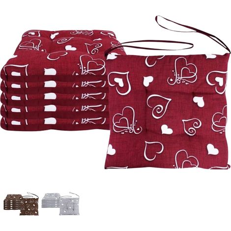 Set 6 cuscini per sedie a 4 punti con lacci - Misura 40x40 cm - Imbottitura in poliestere e rivestimento in cotone e poliestere - Rosso con Fantasia C (1/5)