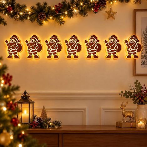 Décorations murales à DEL en forme de renne – Éclairage festif de Noël, 7 pièces de renne en bois lumineux 3D, lumières murales lumineuses à faire soi-même, pour décoration de fenêtre de (1/5)
