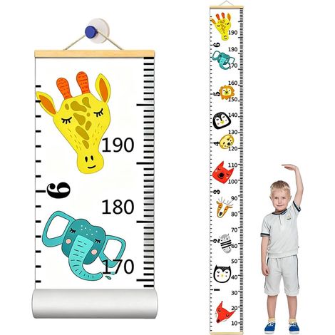Wand-Wachstumsmesslatte aus Leinwand für Kinder – Wachstumsmess-Dekoration für Mädchen und Jungen – Hängendes Lineal fürs Babyzimmer (Zoo)
