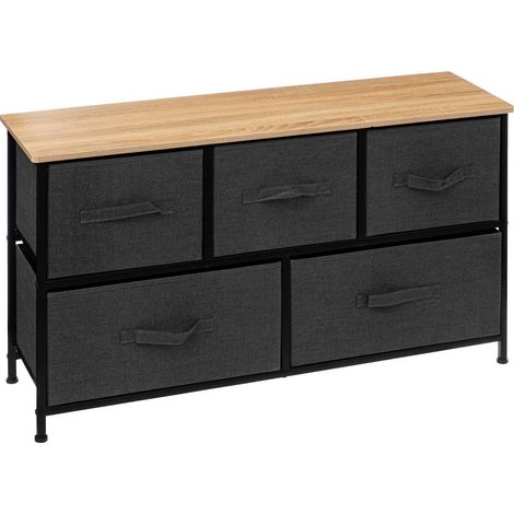 Cómoda Baja Tissa de 5 Cajones Dormitorio en Roble Claro y Gris Oscuro Acero 100x55 cm (1/5)