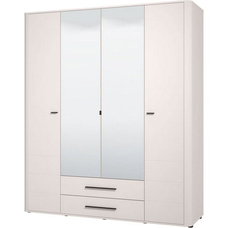Armario Grande Taburno, Guardarropa de Dormitorio 9 Estantes, 2 Cajones, Perchero, 179.5x210.5h cm Blanco Crema