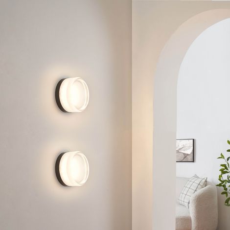 Petit spot rond LED en verre opale et métal noir - Solvan (1/5)