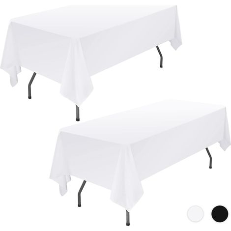 Set mit 2 rechteckigen weißen Tischdecken (145 x 259 cm), aus Polyester, waschbar, ideal für Hochzeiten, Bankette und Restaurants.