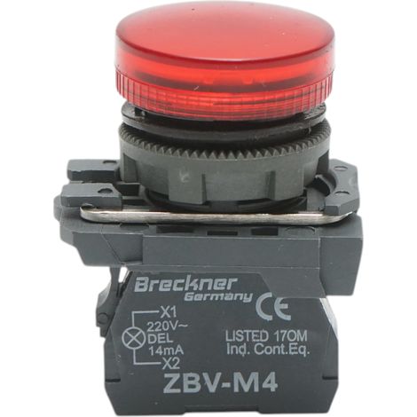 Indicatore di segnale LED rosso 1NO+1NC, 220V, 14mA, TB5 Breckner Germany (1/5)