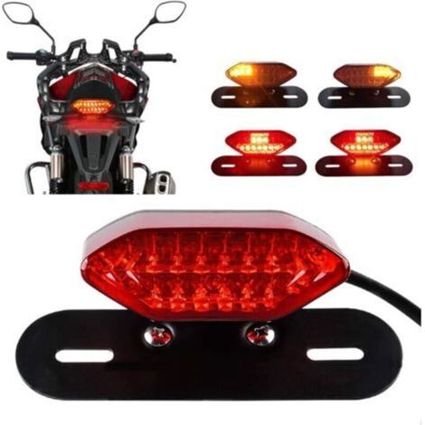20 LED Feu arrière de Moto Intégré Moto Feu de Frein à LED&Clignotant Moto LED Feux de Conduite à LED Moto Avec un Cadre en fer de Montage-Rouge Lentille (1/4)