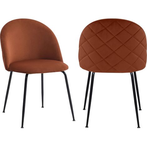Vente-Unique – Lot de 2 chaises en velours terracotta – Acier inoxydable noir – Hauteur 77 cm – Pour intérieur – Design vintage raffiné (1/5)