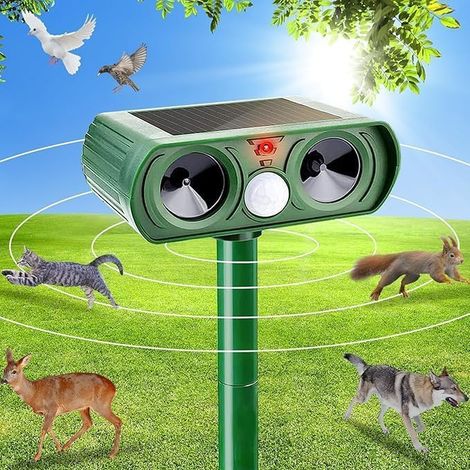 Solar Katzenschreck,Ultraschall Tiervertreiber Katzenabwehr,Wasserdicht Marderschreck mit PIR-Bewegungssensor Katzenschreck für Garten,Wirksam Gegen Katzen,Hunde,Marder,und Vögel Schädlineg(Grün) (1/5)