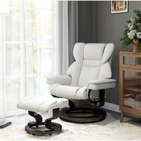 MEUBLIV Sillón relax giratorio crema con reposapiés, masaje 10 puntos, reclinación 145° (1/5)