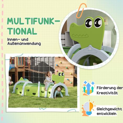 Tunnel de jeu crocodile flexible et robuste pour enfants 3-6 ans, 194x88x92 cm, vert (1/4)