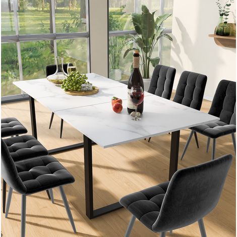 CHICFURN Mesa extensible 140/180x80x75 cm MDF blanco con 8 sillas grises (1/5)