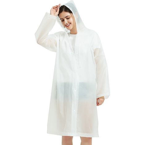 Regenmantel für Erwachsene, dick gefüttert, wiederverwendbar, leicht, mit Kapuze, einteiliger Regenponcho für Outdoor-Reisen, weiß (1/5)