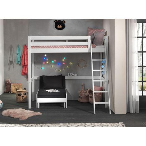 Lit surélevé 90x200 cm avec fauteuil blanc - PINO (1/5)