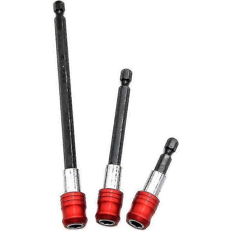 Porte-embout magnétique d'extension en acier pour tournevis hexagonal 1/4" extra long (rouge + noir, 3 pièces) (1/3)