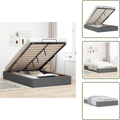 Cadre de lit ottoman sans matelas gris foncé 120x190 cm tissu - Cadre De Lit Ottoman - Cadres De Lit Ottomans - Cadre De Lit - Cadre De Lit Avec Rangement (1/5)