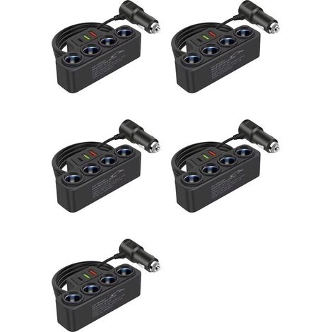 Adatto per splitter accendisigari 5X con 4 prese 12V-24V e adattatore di alimentazione per cellulare 120W QC3.0 + PD3.1A.