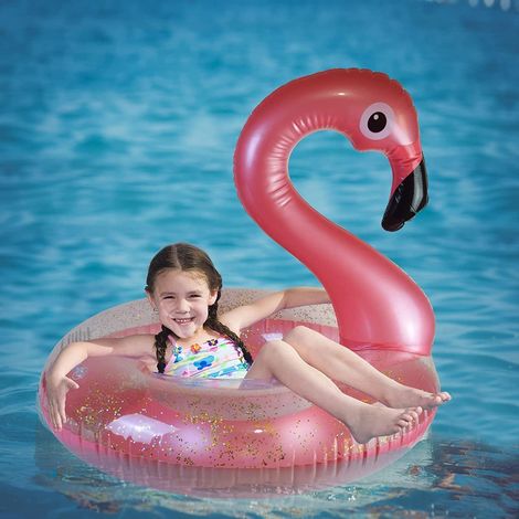 Bouée de Natation Gonflable Flamant Rose à Paillettes Bouée de Natation Bouée Gonflable Flamant Rose pour Fêtes de Piscine pour des Adultes et Enfants (1/5)