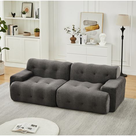 Canapé droit 224x104x66 cm en tissu chenille gris, modulable pour salon, FloraGrace (1/5)