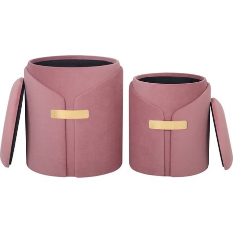 Set di 2 pouf contenitori Forcet in velluto rosa antico (1/2)
