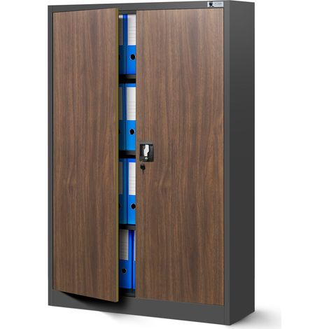 Armoire en acier KEVIN, 900 x 1400 x 400 mm, Eco Design: anthracite/ noyer
