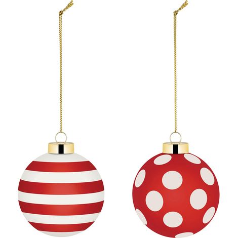 Lot de Deux Boules de Noël en Verre Soufflé, Diamètre 6 cm, Rouge, Blanc, Doré (1/5)