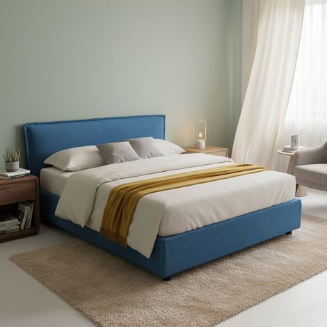 Letto Matrimoniale Brolo, Letto Matrimoniale Sfoderabile, Contenitore Made in Italy, Dimensione Materasso 160x190 cm, blu (1/5)