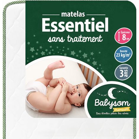 Babysom - Matelas Bébé 60x120 cm - Réversible Été/Hiver - Soutien Ferme - Sans Traitement Chimique - Certifié Oeko-Tex - Vert