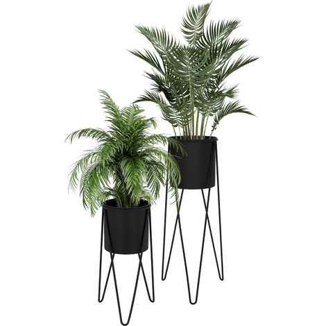 ML-Design Blumenständer 2er Set, Schwarz, 27x27x48,5 cm/35,5x34x75 cm, aus Stahl, Metallgestell Pflanzenständer, Blumentopfhalter 2-tlg, Blumentopfständer Blumenhocker Pflanztopf Deko Pflanztopfhalter