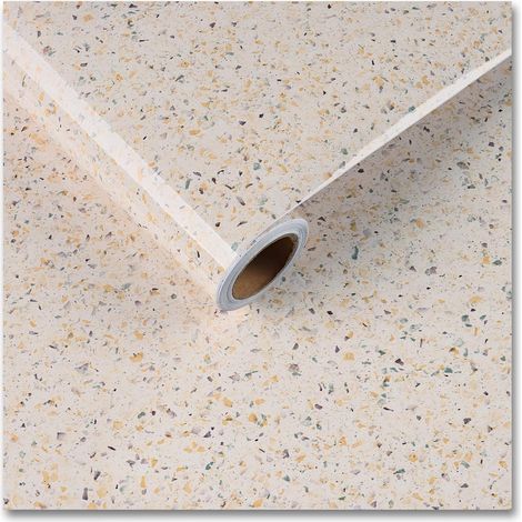 Papier Peint Autocollant Granit Beige 30cm x 200cm Film Adhésif Brillant Effet Terrazzo pour Cuisine Film Adhésif pour Plan de Travail Papier Peint Mural Imperméable pour Salle de Bains (1/5)
