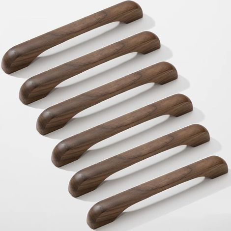 Pièces Poignées de Meuble Cuisine poignées de tiroir en Bois avec vis Poignées en Arc pour placards pour Meubles de Cuisine et Tiroirs et Poignée de Meuble (6, walnut wood, Entraxe:160mm)