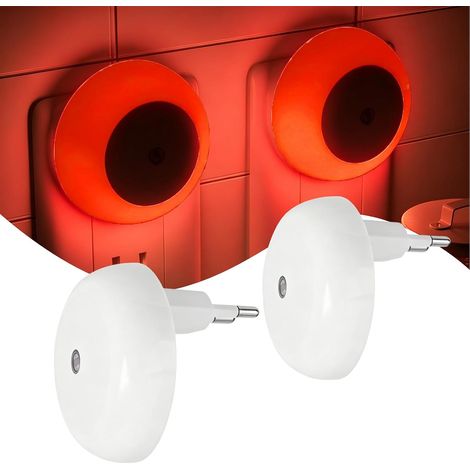 Veilleuse Rouge,2 Pièces Veilleuse Prise Électrique,Lampe de Nuit LED Veilleuse Rouge 625nm,Lumière Rouge pour Dormir avec Capteur Crépusculaire,pour Chambre à Coucher (1/5)