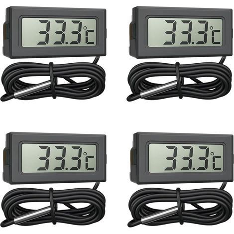 Set of 4 Thermometers, 1m External Probe, LCD Screen, Range -20 to 110 Degrees, For Refrigerator Aquarium (1/5)