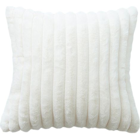 Lot de 2 Housses de Coussin en Peluche en Fausse Fourrure Housse de Coussin décorative Douce à Rayures moelleuses pour Coussin de Chambre à Coucher de canapé Blanc crème 45 x 45 cm