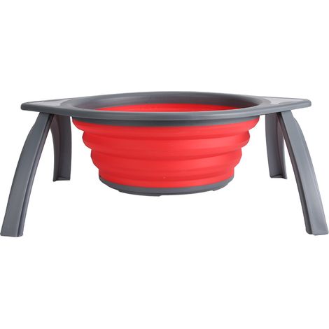 Passoire pliable en silicone pour fruits et légumes, égouttoir de cuisine portable avec support, gris et rouge (1/5)