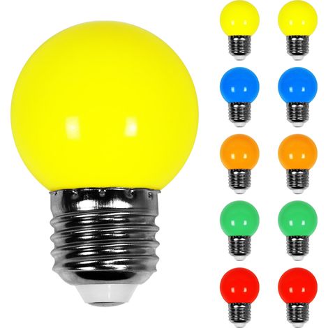 Lot de 10 Ampoules Led Multicolores conçues pour Guirlande Guinguette IP65 1,5W - Ampoule Led E27 Multicolores - Ampoule 5cm pour Guirlande Guinguette Culot E27 Multicolores (1/4)