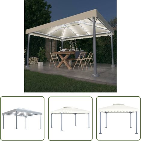 The Living Store Pavillon mit LED-Lichterkette 400x300 cm Cremeweiß Aluminium - Pavillon - Gartenzelt - Sommergarten - Außenbereich - Beleuchtung (1/5)