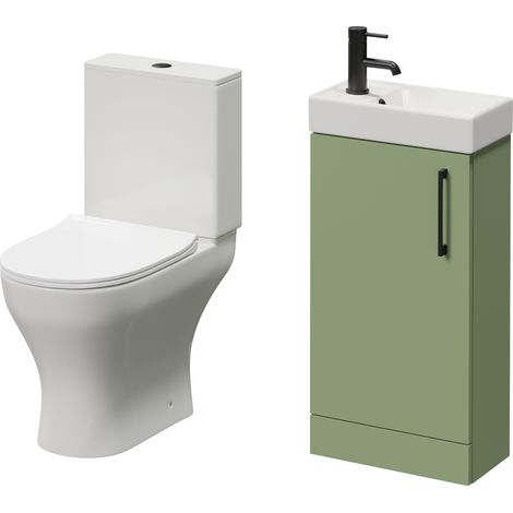 Napoli Cube Olive Green 400mm Single Door Vanity Unit and Jubilee Toilet Suite with Align Basin - 400mm - Matt Black 160mm Handle