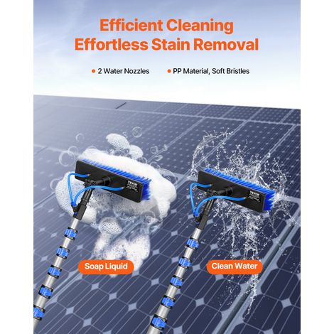 Kit Perche Télescopique Nettoyage Panneaux Solaires Extensible à 11 m, avec Tête de Brosse PP Rotative 180°, Tuyau 20 m, Outil de N… (1/5)