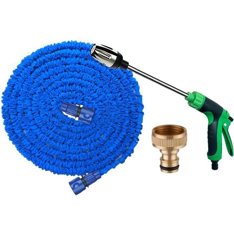 Tubo da giardino estensibile da 7,5 m (25 piedi) - Pistola a spruzzo con asta lunga verde e nera, kit blu completo-lsw (1/3)