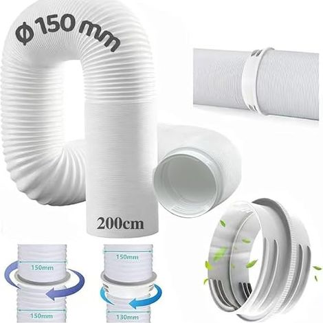 Tuyau d'Échappement de Climatiseur Portable, avec adaptateur, Mobile Tuyau Kit Diamètre de 130 mm/150 mm, longueur 200 cm, Pour Climatisation, Déshumidificateur,Sèche Linge (1/5)