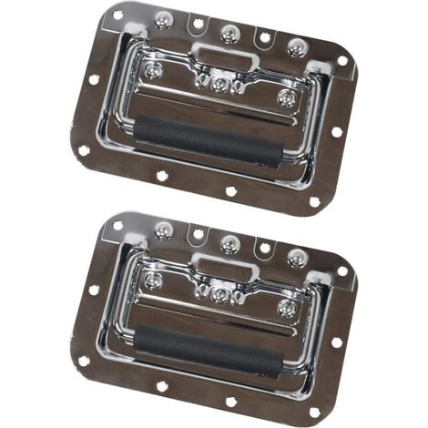Lot de 2 poignées pliantes - Plateau encastrable - Ressort -16 x 10,7 cm - Argent (1/3)