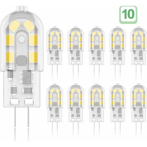 Lampadina LED G4 da 2W, equivalente a una lampadina alogena da 20W, luce bianca calda 3000K, 200 lm, 12x SMD, 12V AC/DC - Confezione da 10 [Classe energetica A+] (1/4)