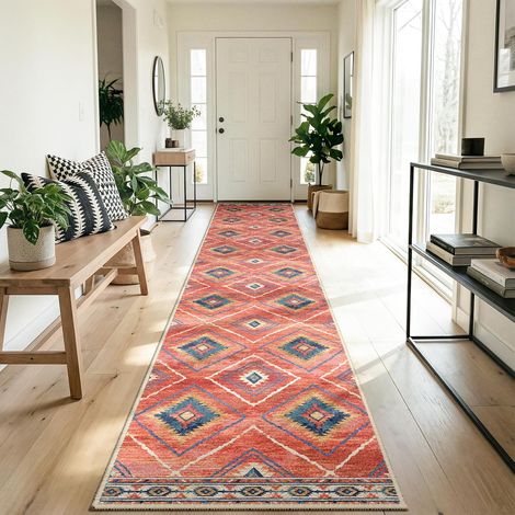 Tapis de Salon Lavable en Machine 60x300 cm Tapis antidérapant, Tapis de Chambre pour Le Salon, l'entrée, la Chambre et la Cuisine, Rouge (1/5)
