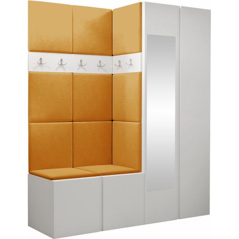 Conjunto para recibidor Pinis X, Blanco, 186x158x46cm, Espejo, Aglomerado laminado, Tapiz, Colocada, Montada en la pared