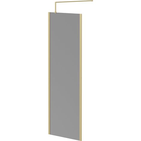 Colore 8mm Smoked Glass Brushed Brass 1950mm x 700mm Walk In Shower Screen including Wall Channel with End Profile and Support Bar (1/5)