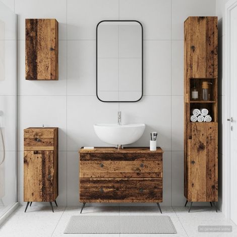 vidaXL 4 Piece Bathroom Cabinet Set BREDA Old Wood Engineered Wood (1/5)