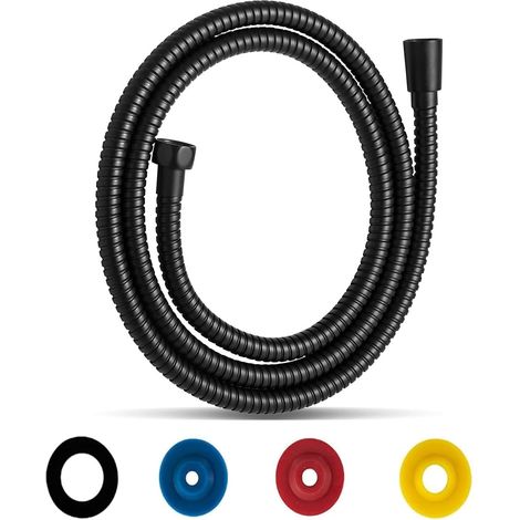 Flexible de Douche Universel 1,5M/59IN Flexible de Douche Noir Tuyau de Douche en Acier Inoxydable, Raccord Fileté Universel G1/2" Flexible Douchette avec 4 Limiteur de Débit d'eau (1/5)