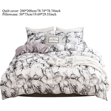Ensemble de literie 3 pièces en polyester marbré, housse de couette et taie d'oreiller, taille double européenne (blanc) (1/5)