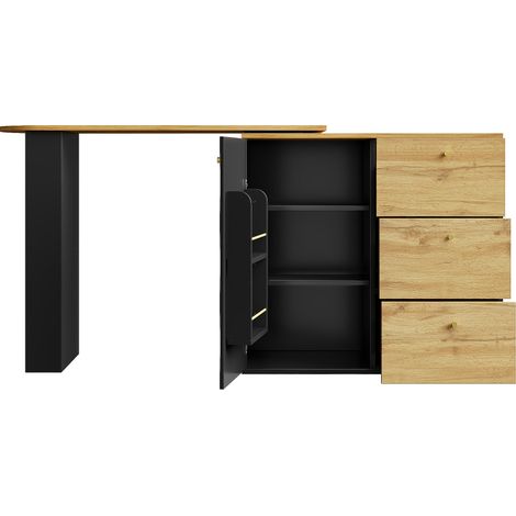Mesa bar extensible giratoria con almacenaje 138-204 x 39 x 104 cm MDF negro y efecto madera HOMVRA (1/3)