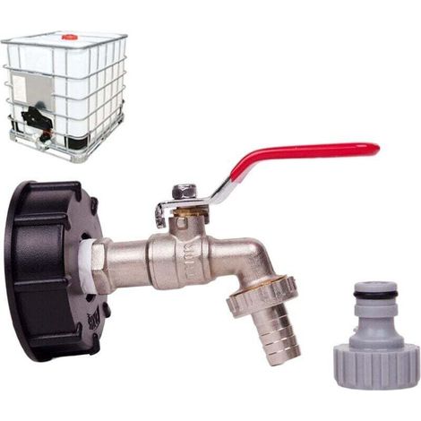 1000L Tank Tap, Rainwater Harvesting Tap, IBC Water Tank Adapter 1/2" Double Rainwater Harvesting Tap, Brass Tap PP Thread MUMU (1/4)