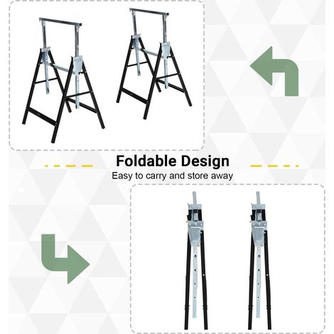 Chevalet de sciage pliable 68x56x80-130 cm en métal noir, gain de place, pour atelier FloraGrace (1/5)